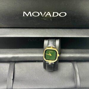 Movado Vintage pre-owned wind-up gold plated black dial watch